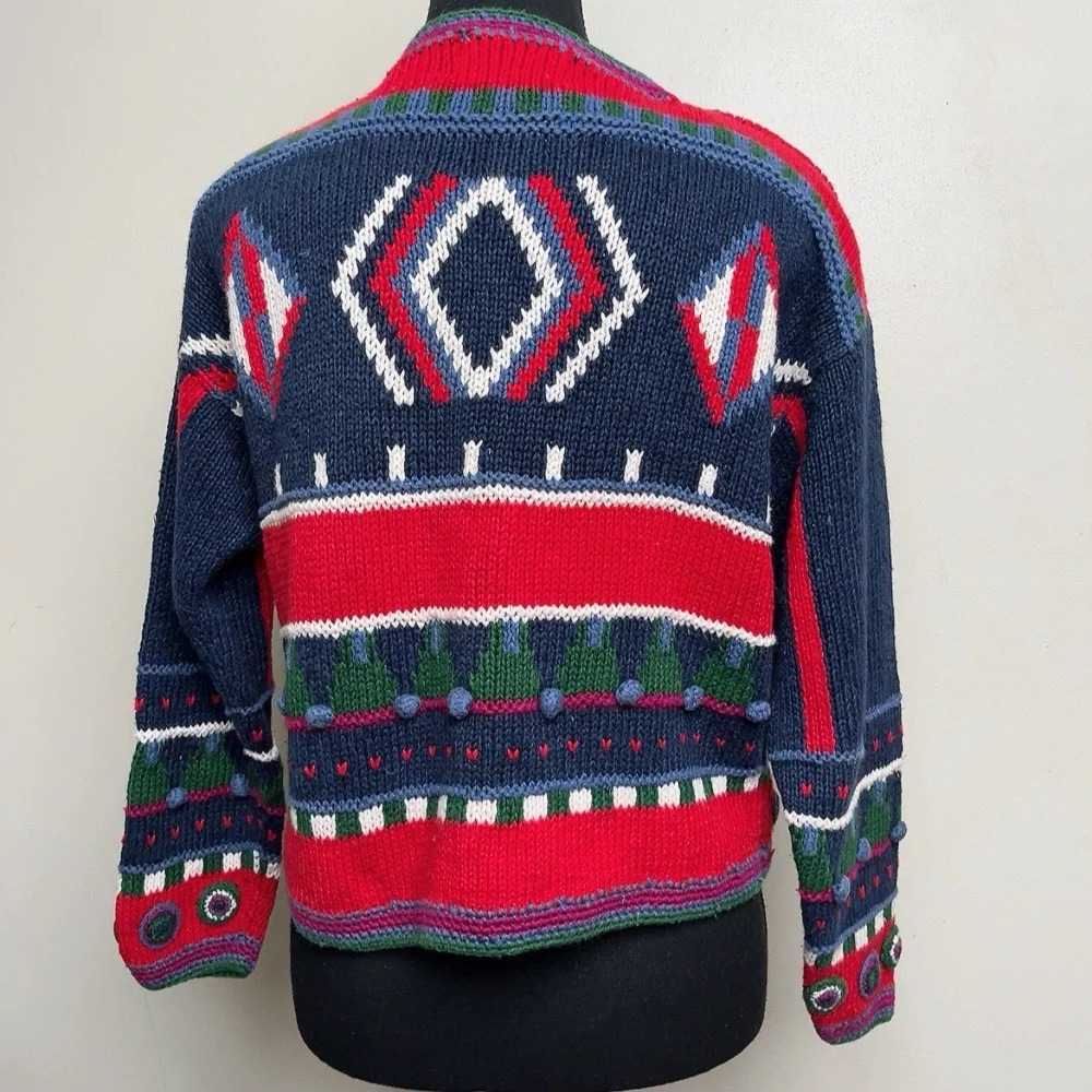 Funsport Womens Small Multicolor Chunky Ramie Cotton Button Round Neck Cardigan - Picture 7 of 14